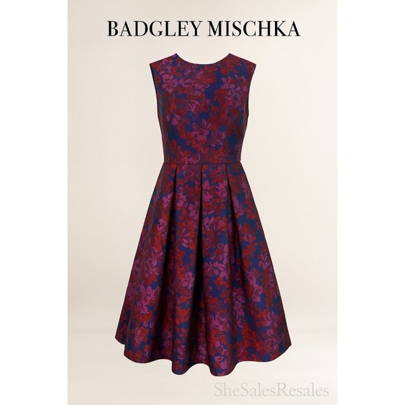 Badgley Mischka Couture for Nordstrom Floral Jacquard Fit & Flare Dress Size 12 - Picture 1 of 11